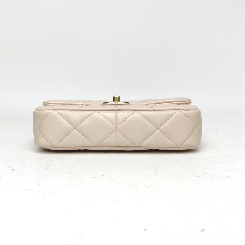 CHANEL 22P粗鏈條單肩包小號裸色羊皮晶片金扣-3