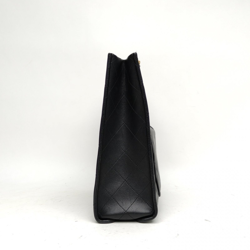 CHANEL 黑色荔枝牛皮31開金扣tote黑金荔枝皮-1