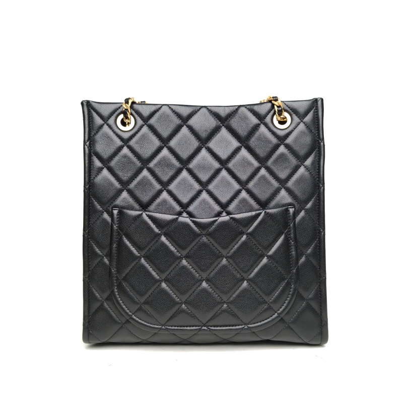 CHANEL 黑色荔枝牛皮31開金扣tote黑金荔枝皮-2