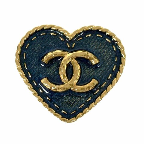CHANEL *罕有* CC 牛仔 愛心 胸針