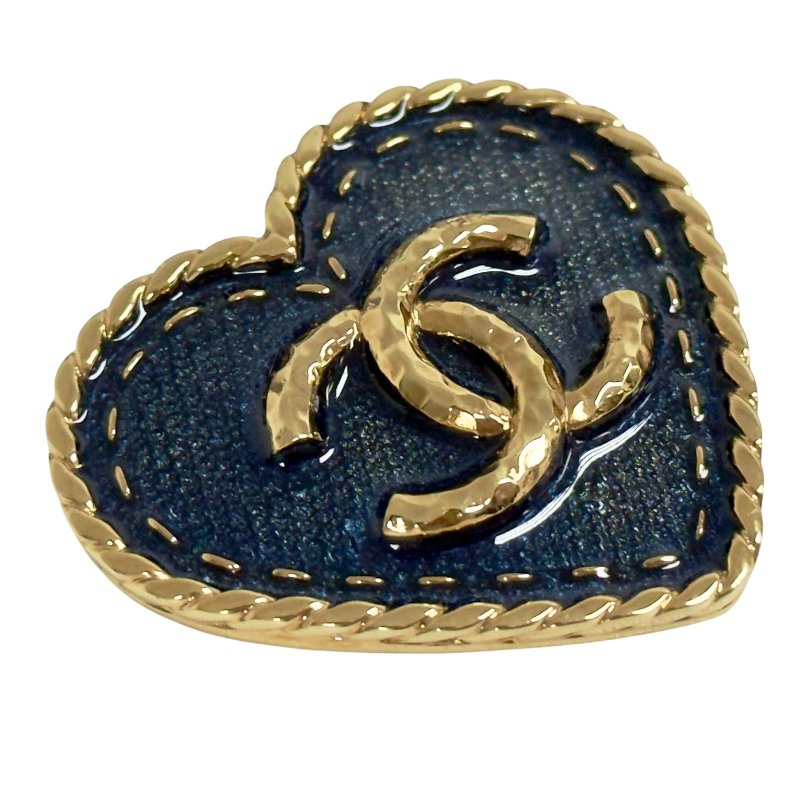 CHANEL *罕有* CC 牛仔 愛心 胸針-3