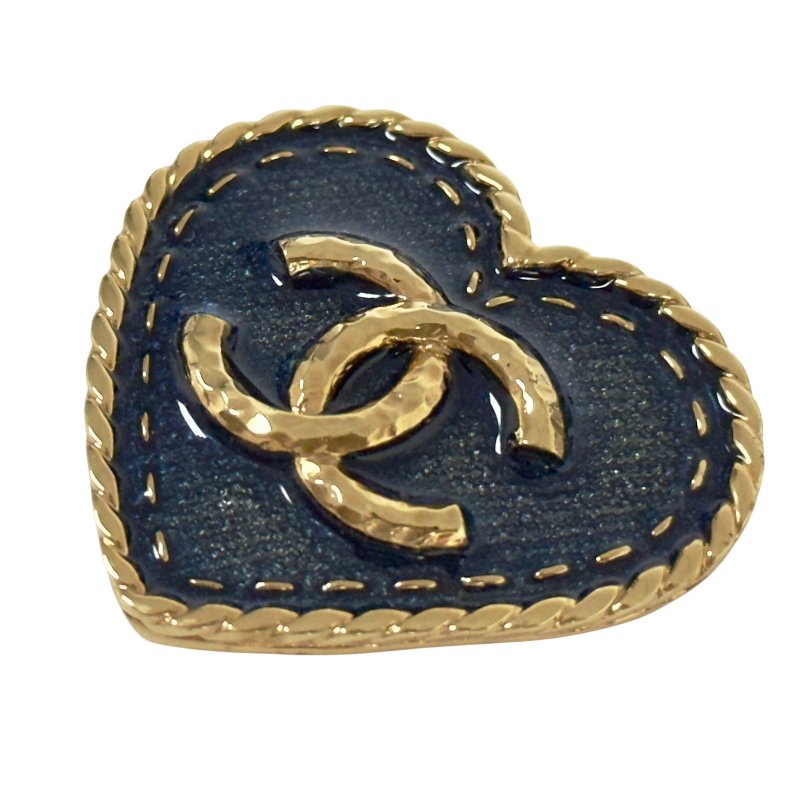 CHANEL *罕有* CC 牛仔 愛心 胸針-4