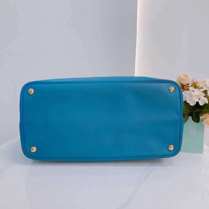 MS0605 Prada 普拉達 十字紋牛皮 殺手包 藍色 金扣 手提包 肩背包 單肩 斜背 Saffiano Double Bag Calfskin Blue x GHW-4