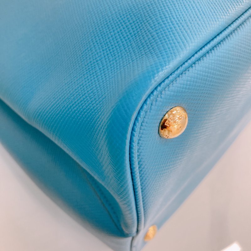 MS0605 Prada 普拉達 十字紋牛皮 殺手包 藍色 金扣 手提包 肩背包 單肩 斜背 Saffiano Double Bag Calfskin Blue x GHW-5