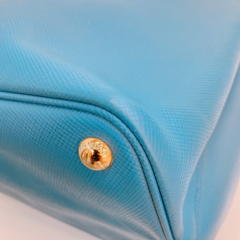 MS0605 Prada 普拉達 十字紋牛皮 殺手包 藍色 金扣 手提包 肩背包 單肩 斜背 Saffiano Double Bag Calfskin Blue x GHW-6