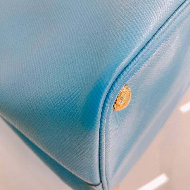 MS0605 Prada 普拉達 十字紋牛皮 殺手包 藍色 金扣 手提包 肩背包 單肩 斜背 Saffiano Double Bag Calfskin Blue x GHW-7