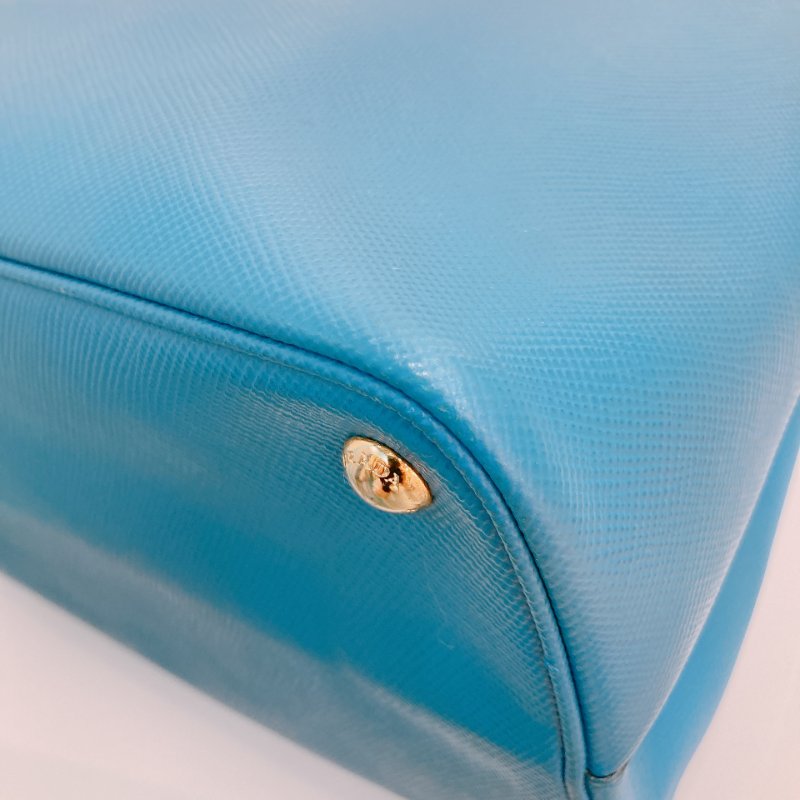 MS0605 Prada 普拉達 十字紋牛皮 殺手包 藍色 金扣 手提包 肩背包 單肩 斜背 Saffiano Double Bag Calfskin Blue x GHW-8