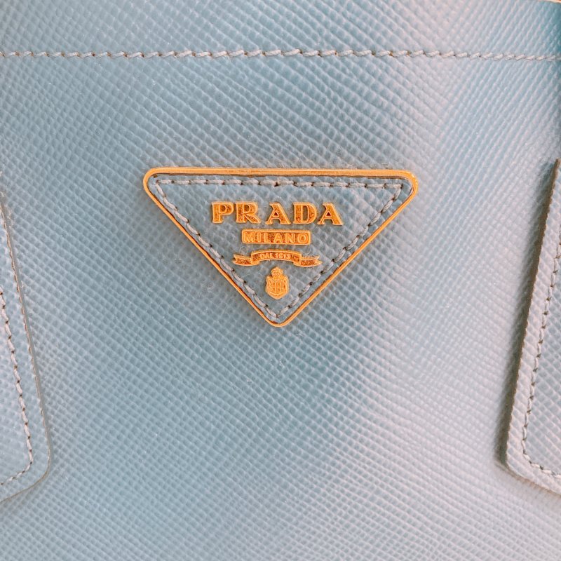 MS0605 Prada 普拉達 十字紋牛皮 殺手包 藍色 金扣 手提包 肩背包 單肩 斜背 Saffiano Double Bag Calfskin Blue x GHW-9