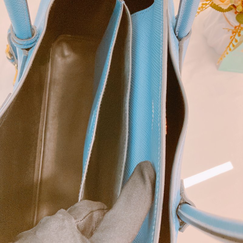 MS0605 Prada 普拉達 十字紋牛皮 殺手包 藍色 金扣 手提包 肩背包 單肩 斜背 Saffiano Double Bag Calfskin Blue x GHW-14