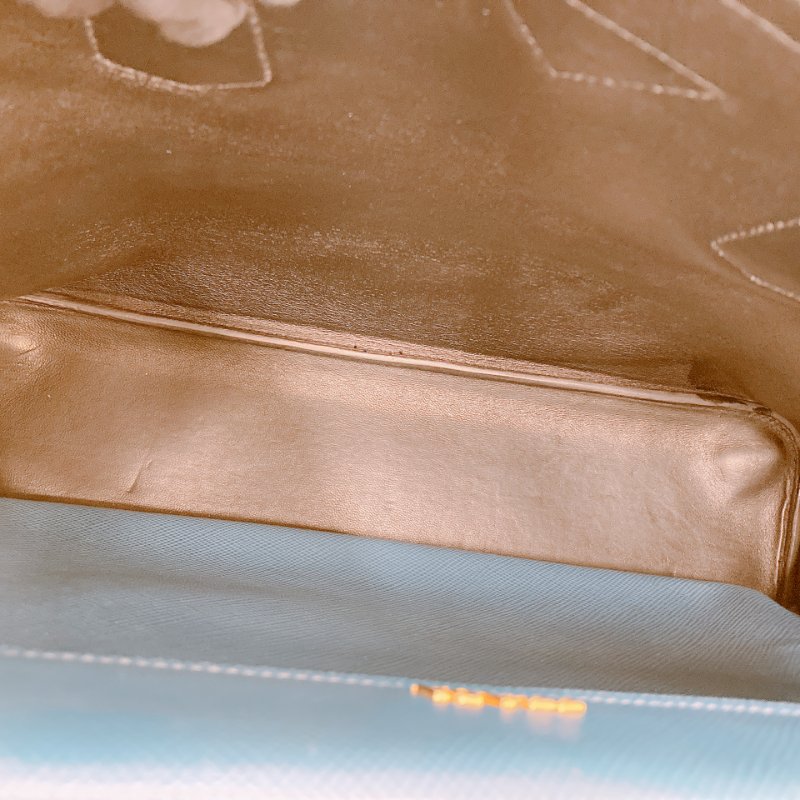 MS0605 Prada 普拉達 十字紋牛皮 殺手包 藍色 金扣 手提包 肩背包 單肩 斜背 Saffiano Double Bag Calfskin Blue x GHW-15