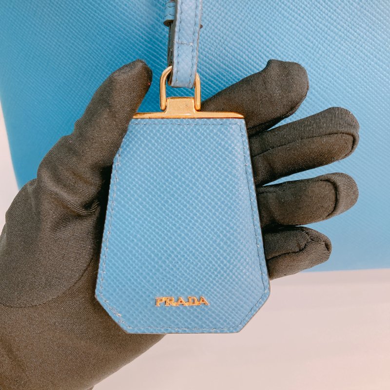 MS0605 Prada 普拉達 十字紋牛皮 殺手包 藍色 金扣 手提包 肩背包 單肩 斜背 Saffiano Double Bag Calfskin Blue x GHW-17