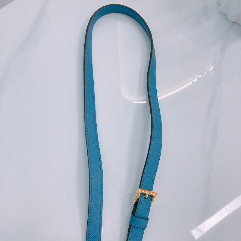 MS0605 Prada 普拉達 十字紋牛皮 殺手包 藍色 金扣 手提包 肩背包 單肩 斜背 Saffiano Double Bag Calfskin Blue x GHW-19