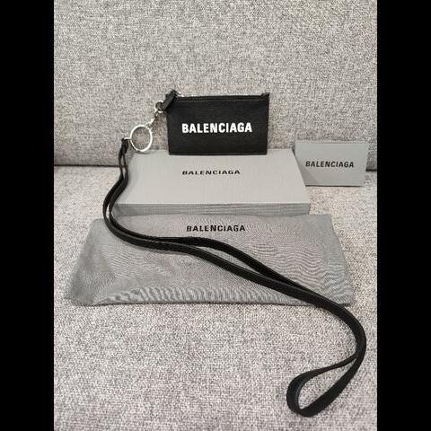 BALENCIAGA  594548 LOGO 巴黎世家 黑色荔枝牛皮 可拆頸掛式 卡片名片夾零錢包信用卡夾證件套 全新