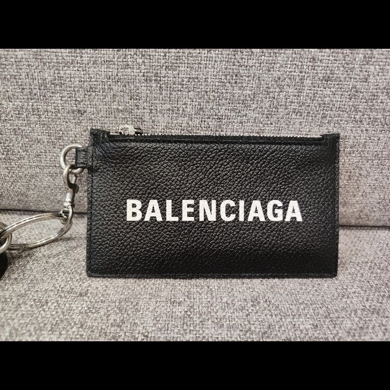 BALENCIAGA  594548 LOGO 巴黎世家 黑色荔枝牛皮 可拆頸掛式 卡片名片夾零錢包信用卡夾證件套 全新-1