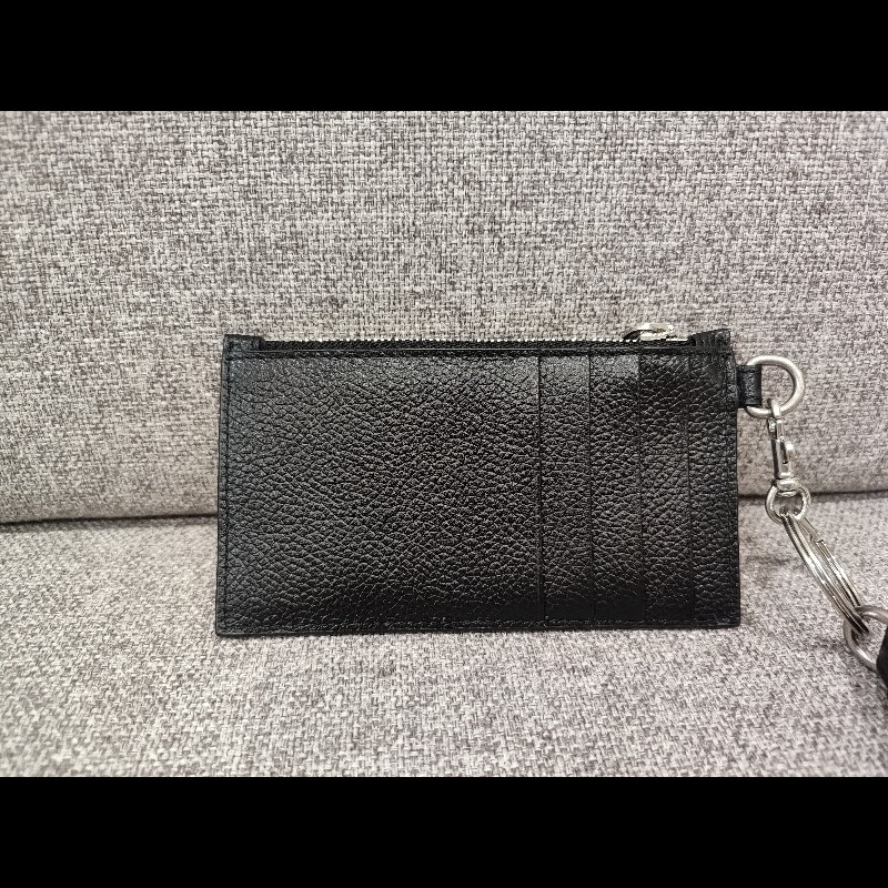 BALENCIAGA  594548 LOGO 巴黎世家 黑色荔枝牛皮 可拆頸掛式 卡片名片夾零錢包信用卡夾證件套 全新-2