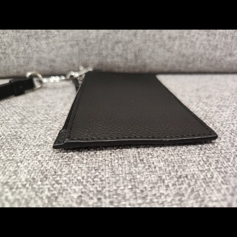 BALENCIAGA  594548 LOGO 巴黎世家 黑色荔枝牛皮 可拆頸掛式 卡片名片夾零錢包信用卡夾證件套 全新-3