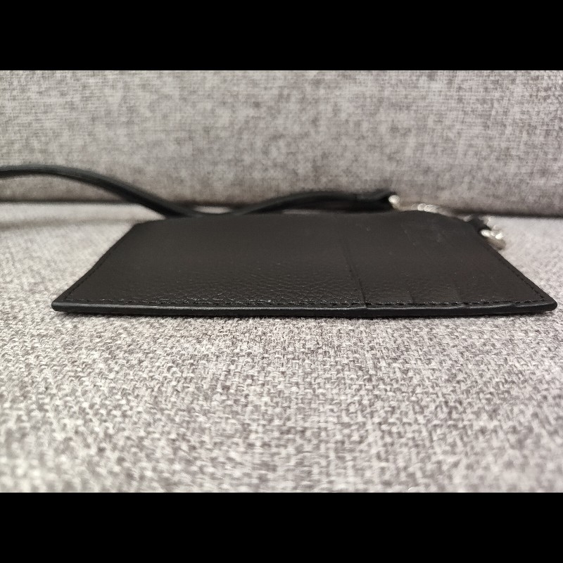 BALENCIAGA  594548 LOGO 巴黎世家 黑色荔枝牛皮 可拆頸掛式 卡片名片夾零錢包信用卡夾證件套 全新-4