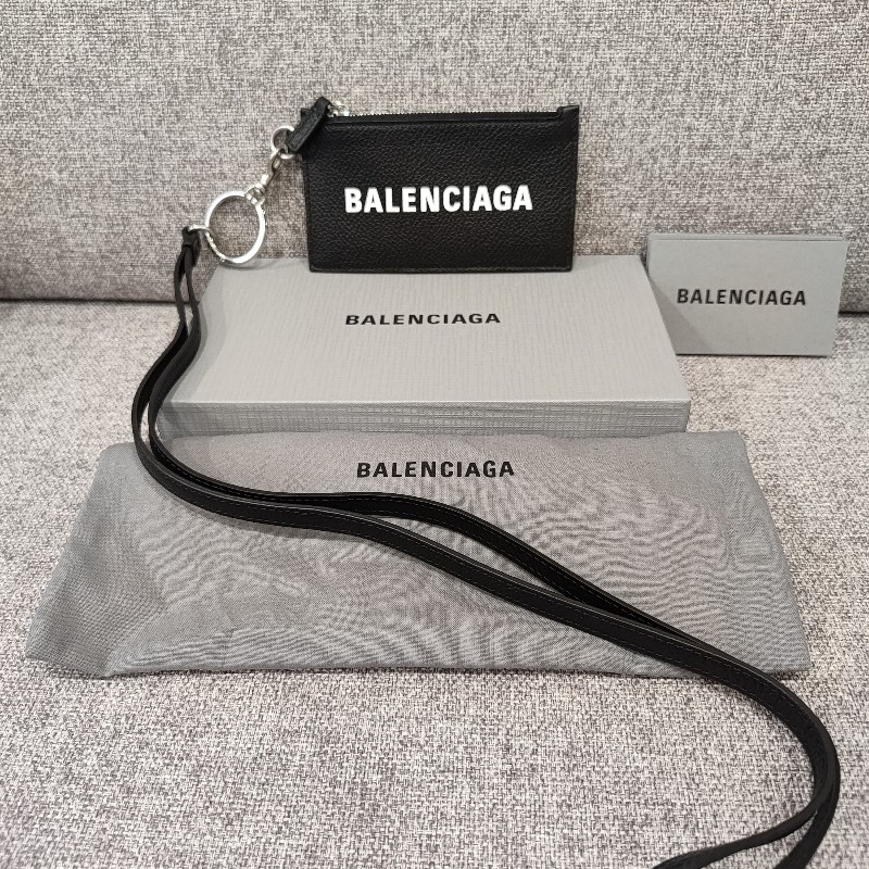 BALENCIAGA  594548 LOGO 巴黎世家 黑色荔枝牛皮 可拆頸掛式 卡片名片夾零錢包信用卡夾證件套 全新-5