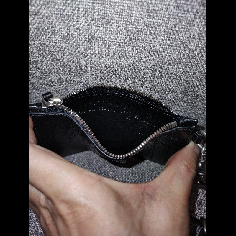 BALENCIAGA  594548 LOGO 巴黎世家 黑色荔枝牛皮 可拆頸掛式 卡片名片夾零錢包信用卡夾證件套 全新-12