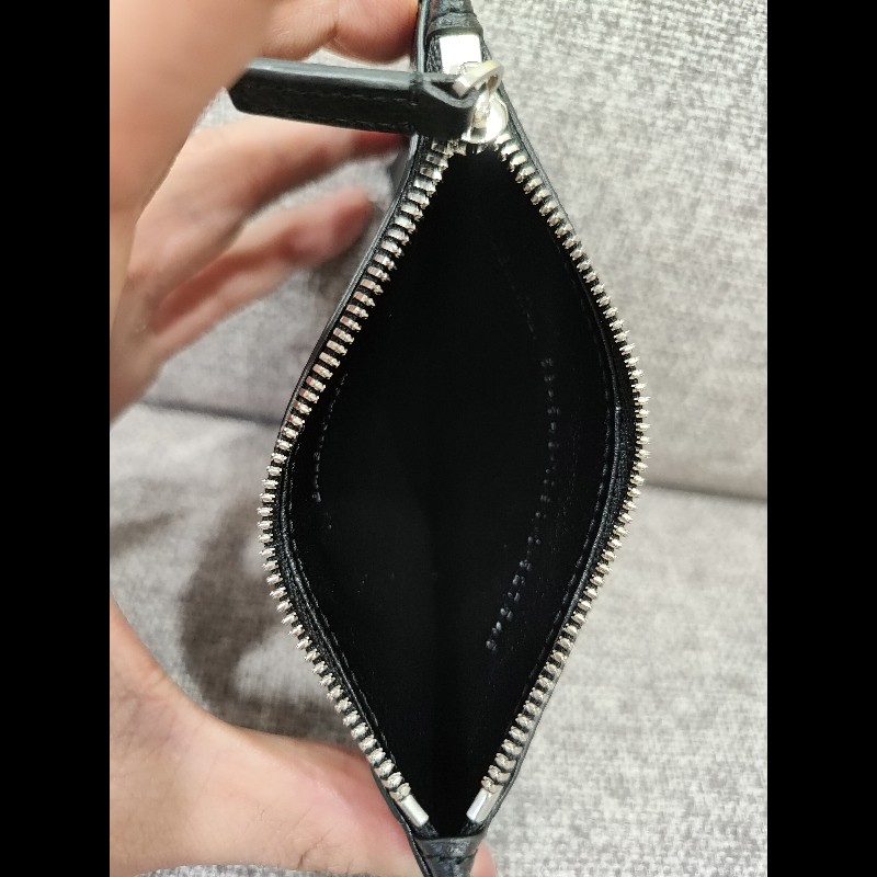 BALENCIAGA  594548 LOGO 巴黎世家 黑色荔枝牛皮 可拆頸掛式 卡片名片夾零錢包信用卡夾證件套 全新-13