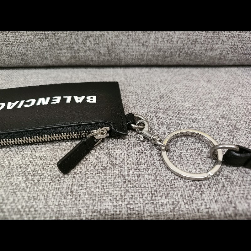 BALENCIAGA  594548 LOGO 巴黎世家 黑色荔枝牛皮 可拆頸掛式 卡片名片夾零錢包信用卡夾證件套 全新-14