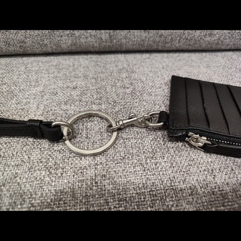 BALENCIAGA  594548 LOGO 巴黎世家 黑色荔枝牛皮 可拆頸掛式 卡片名片夾零錢包信用卡夾證件套 全新-15
