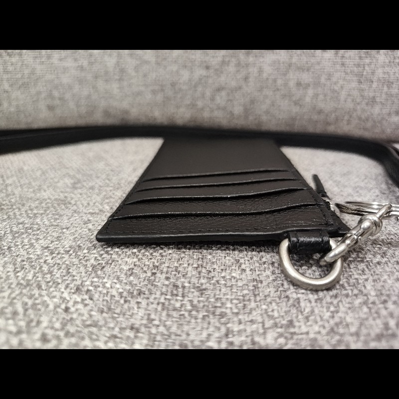 BALENCIAGA  594548 LOGO 巴黎世家 黑色荔枝牛皮 可拆頸掛式 卡片名片夾零錢包信用卡夾證件套 全新-16