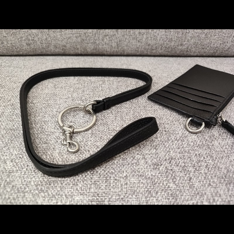 BALENCIAGA  594548 LOGO 巴黎世家 黑色荔枝牛皮 可拆頸掛式 卡片名片夾零錢包信用卡夾證件套 全新-17