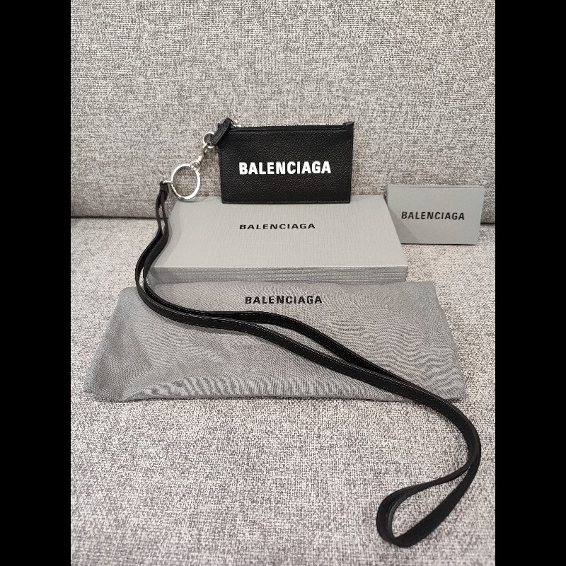 BALENCIAGA  594548 LOGO 巴黎世家 黑色荔枝牛皮 可拆頸掛式 卡片名片夾零錢包信用卡夾證件套 全新-18