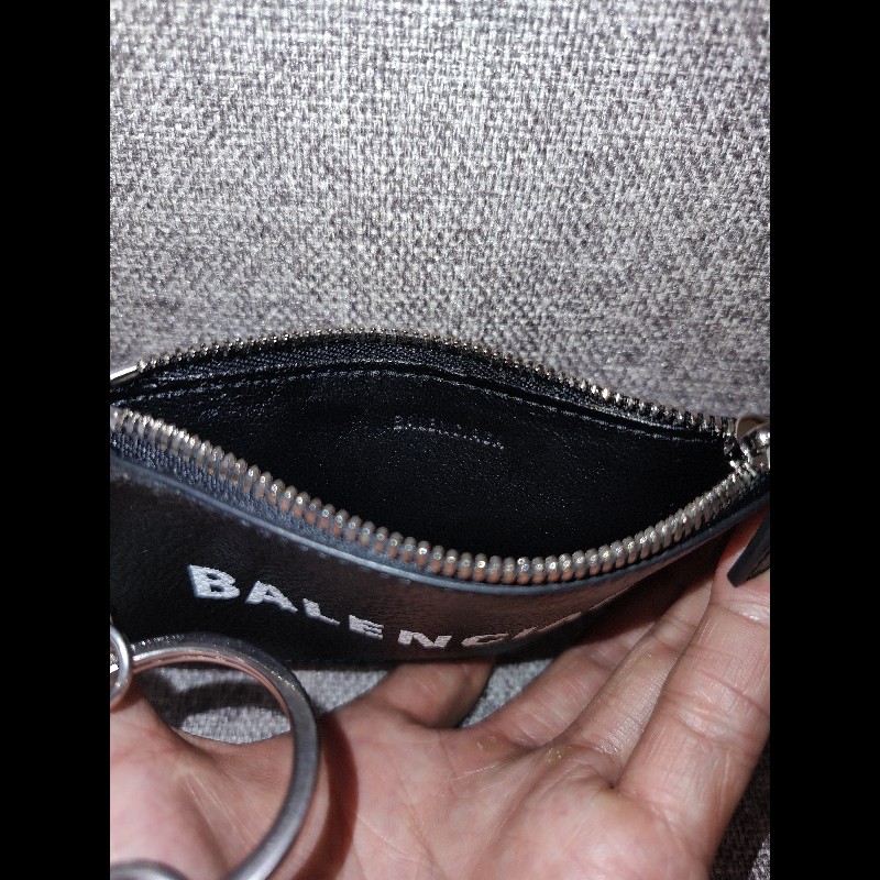 BALENCIAGA  594548 LOGO 巴黎世家 黑色荔枝牛皮 可拆頸掛式 卡片名片夾零錢包信用卡夾證件套 全新-19