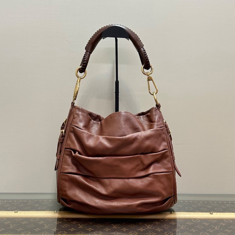 DIOR 深棕色金扣褶皺手提hobo包30*25*10 98新配件塵袋-2