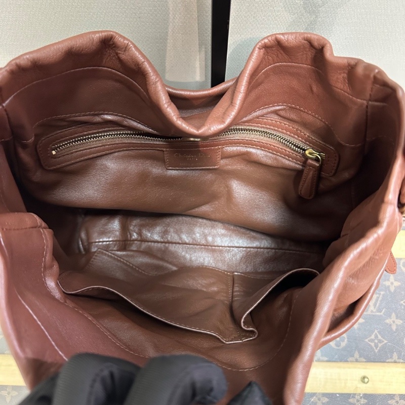 DIOR 深棕色金扣褶皺手提hobo包30*25*10 98新配件塵袋-3