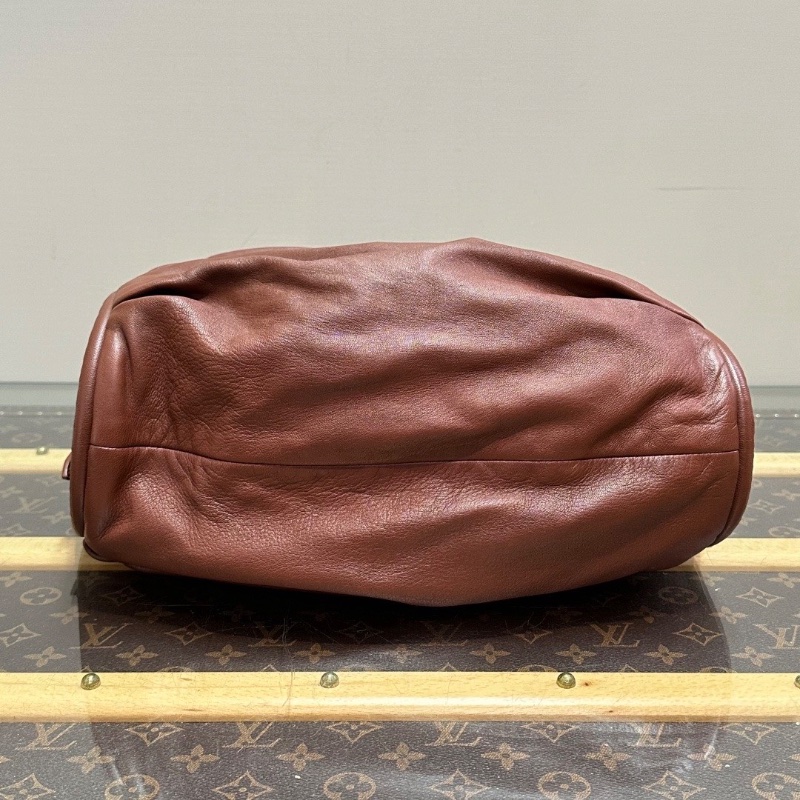 DIOR 深棕色金扣褶皺手提hobo包30*25*10 98新配件塵袋-5