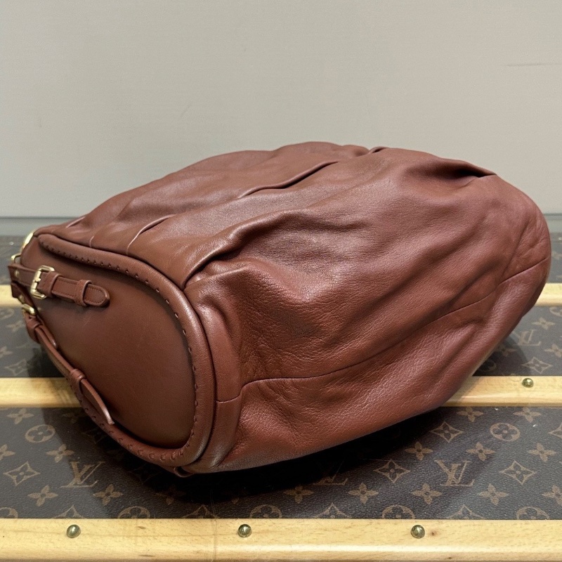 DIOR 深棕色金扣褶皺手提hobo包30*25*10 98新配件塵袋-6