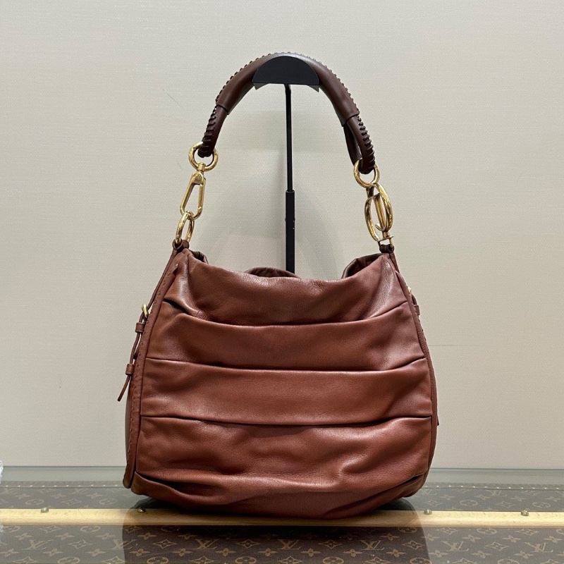 DIOR 深棕色金扣褶皺手提hobo包30*25*10 98新配件塵袋-7