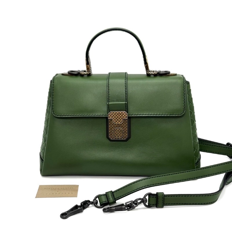 BV Piazza綠色拼色手提肩背斜背包26*16*10 98新配件塵袋-1