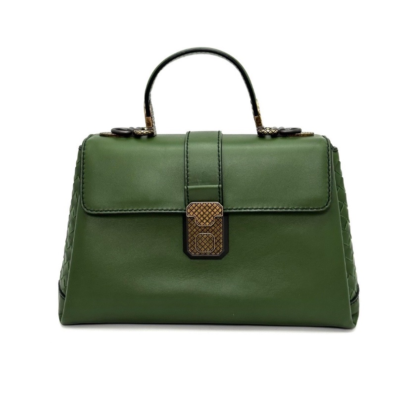 BV Piazza綠色拼色手提肩背斜背包26*16*10 98新配件塵袋-5