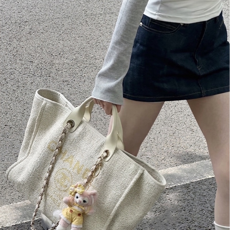 香奈兒/Chanel  米色金絲編織沙灘包 28開  尺寸 39×31×20 慵懶渡假風-1