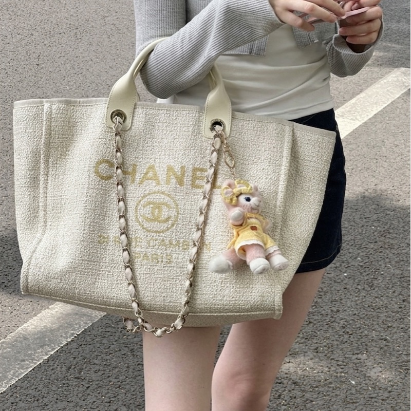 香奈兒/Chanel  米色金絲編織沙灘包 28開  尺寸 39×31×20 慵懶渡假風-2