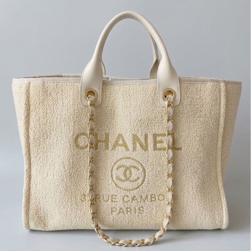 香奈兒/Chanel  米色金絲編織沙灘包 28開  尺寸 39×31×20 慵懶渡假風-3