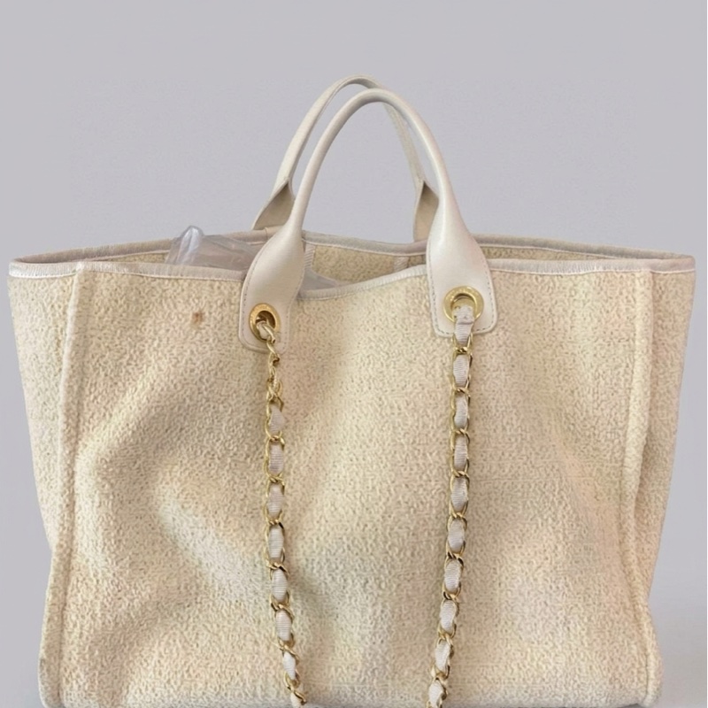 香奈兒/Chanel  米色金絲編織沙灘包 28開  尺寸 39×31×20 慵懶渡假風-4