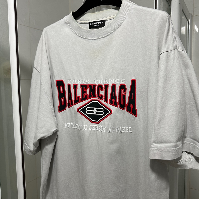 巴黎世家 刺繡 balenciaga 短袖 白灰色-0