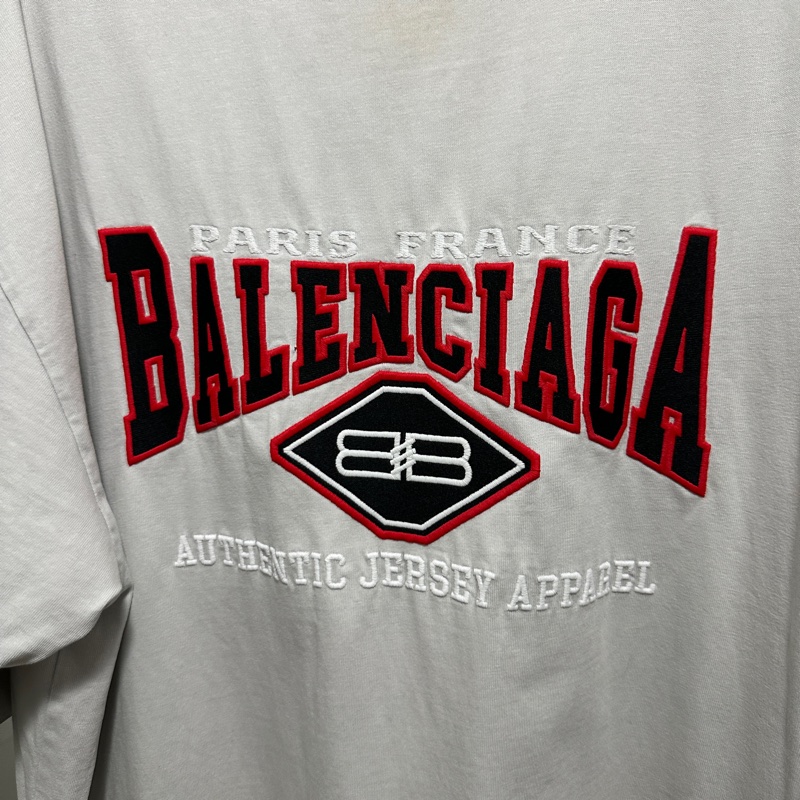巴黎世家 刺繡 balenciaga 短袖 白灰色-1