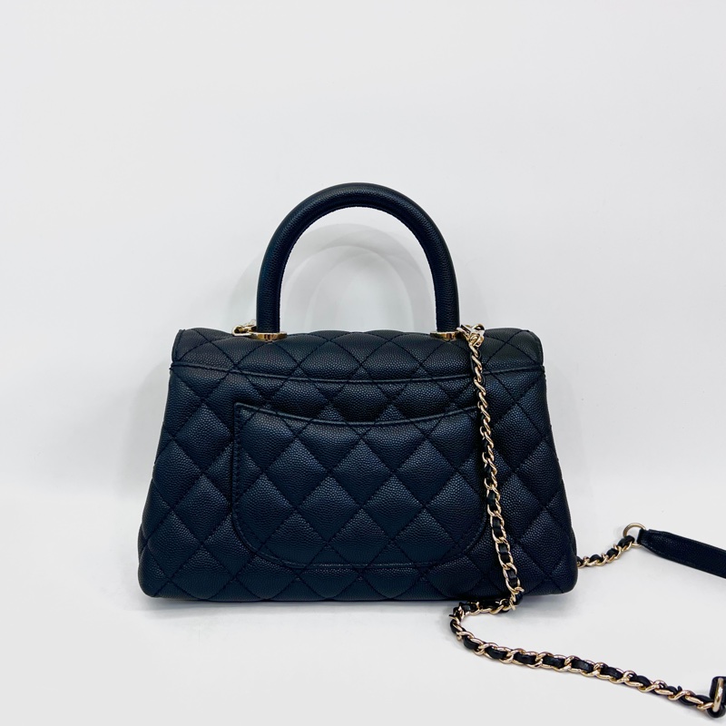 Chanel 黑荔枝牛皮金釦coco handle 24手提肩斜背包-1