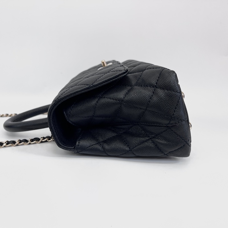 Chanel 黑荔枝牛皮金釦coco handle 24手提肩斜背包-3
