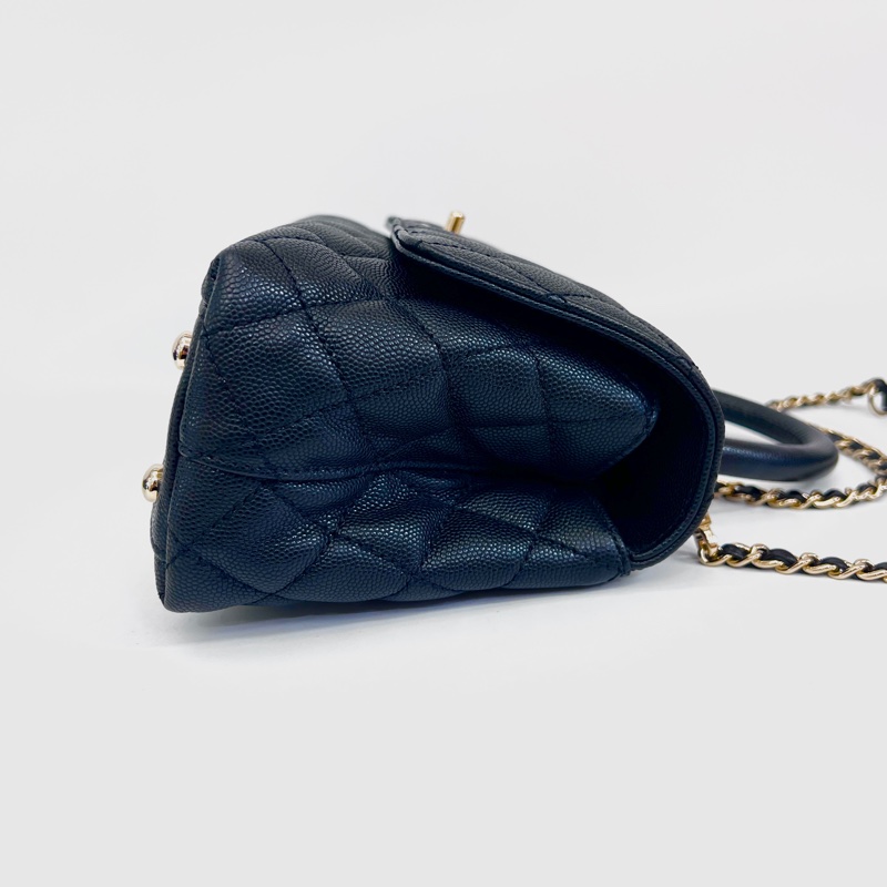 Chanel 黑荔枝牛皮金釦coco handle 24手提肩斜背包-5