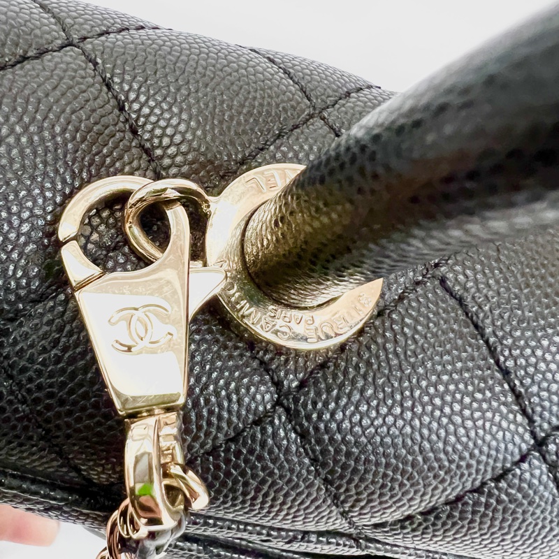 Chanel 黑荔枝牛皮金釦coco handle 24手提肩斜背包-12