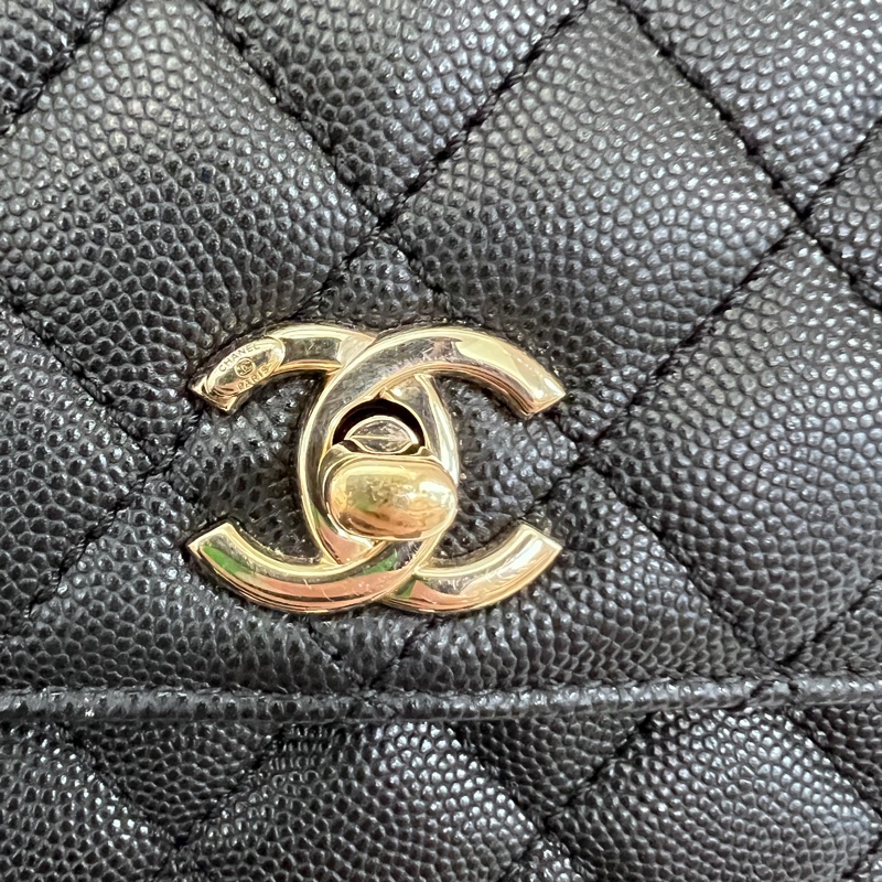 Chanel 黑荔枝牛皮金釦coco handle 24手提肩斜背包-13