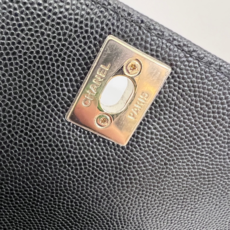 Chanel 黑荔枝牛皮金釦coco handle 24手提肩斜背包-14