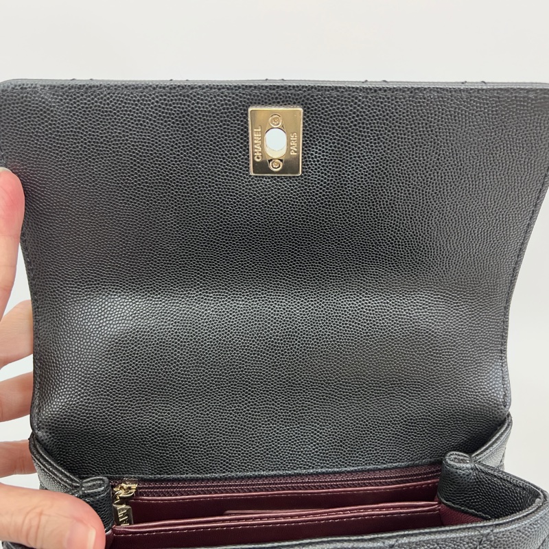 Chanel 黑荔枝牛皮金釦coco handle 24手提肩斜背包-15